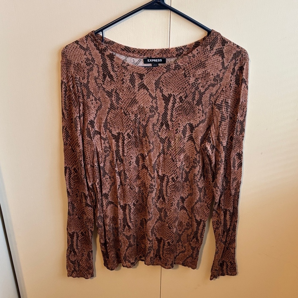 Express Women's Large Brown Snake Print Long Sleeve Top